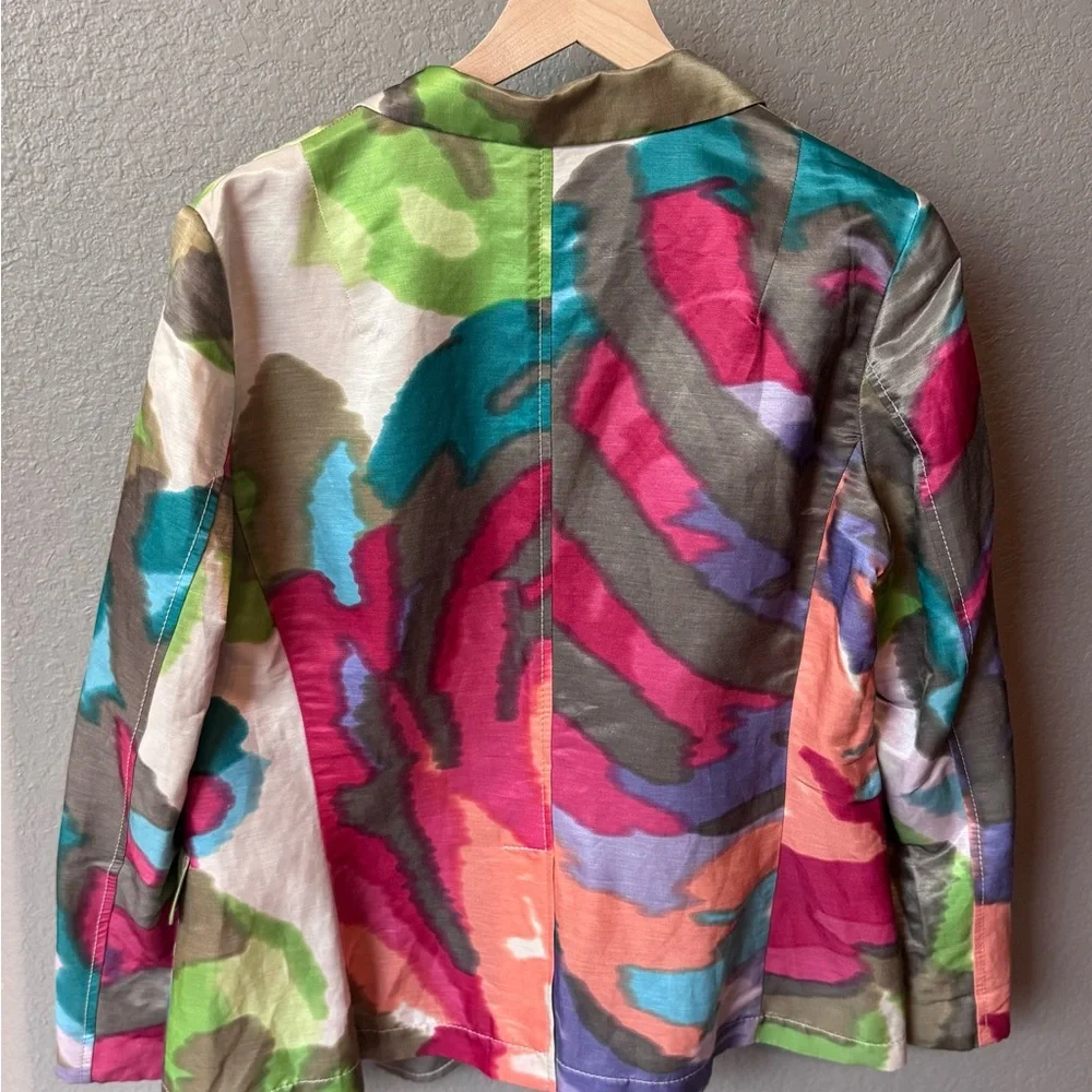 ETRO Statement Blazer Abstract Watercolor Art Print Made in Italy Linen Blend 50 - Picture 3 of 8